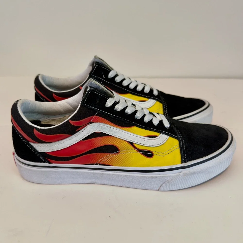 Vans Old Skool Flame Black Yellow Red Sneakers Mens 7.5 Womens 9 500714